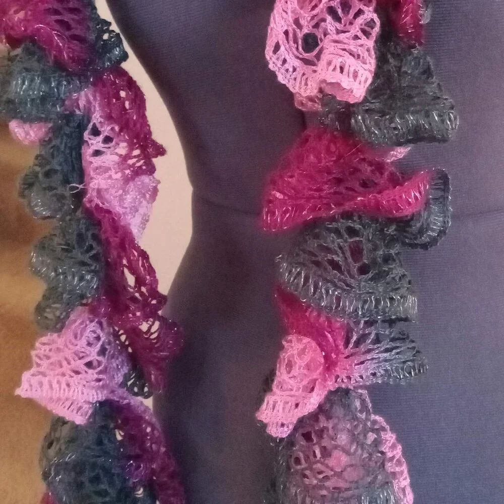 Pink & Green Ruffle Sparkle Scarf
